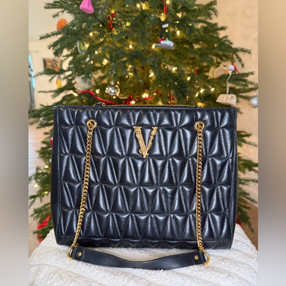 Versace quilted leather shoulder tote bag Medusa